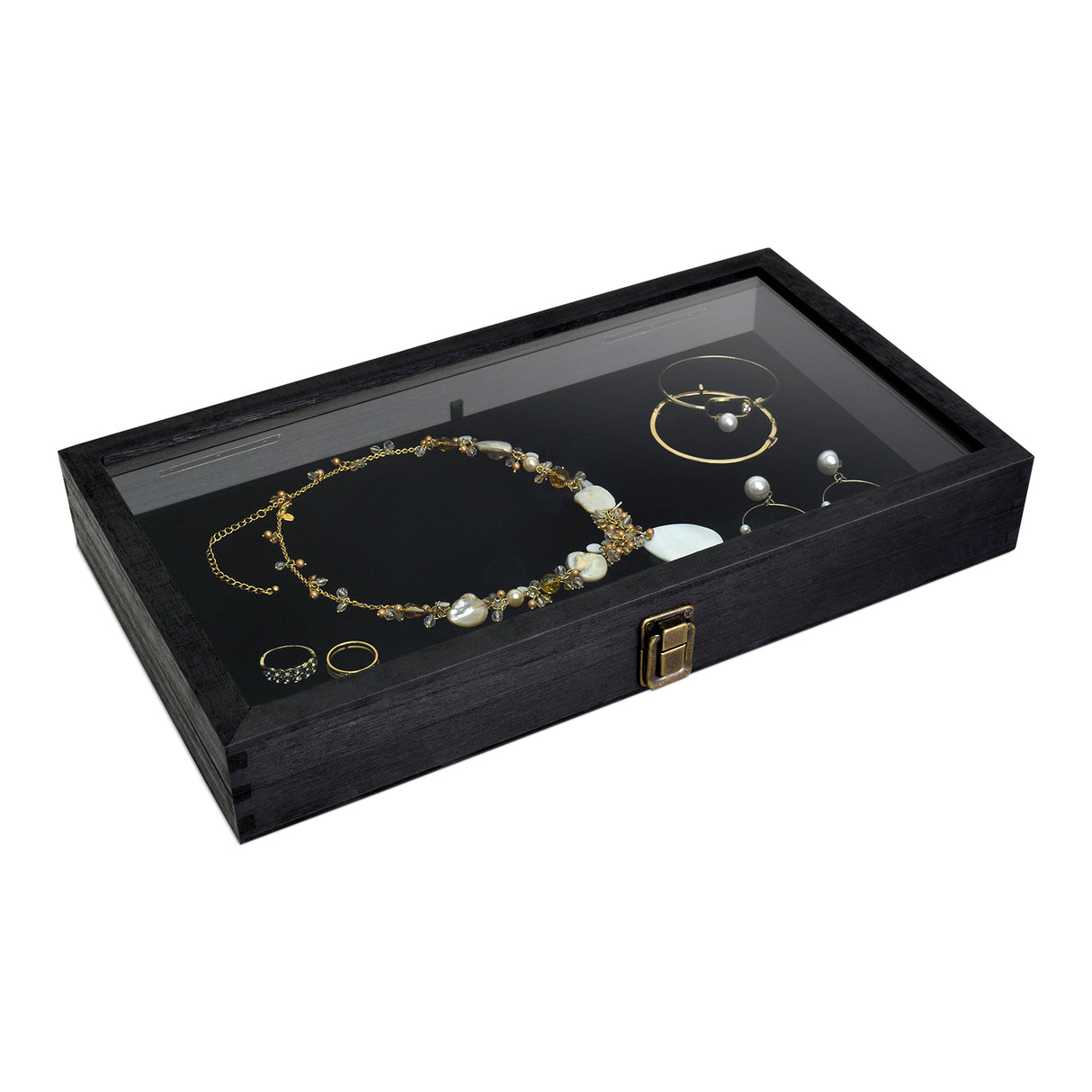 #WD83C+93-1 BK Wooden Jewelry Display Case with Black Velvet Pad