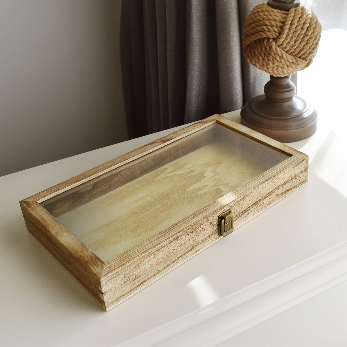 Wooden Jewelry Display Case with Glass Lid-Nile Corp