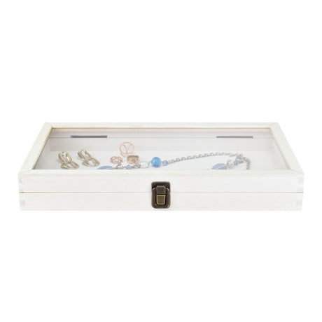Wooden Jewelry Display Case with Glass Lid-Nile Corp