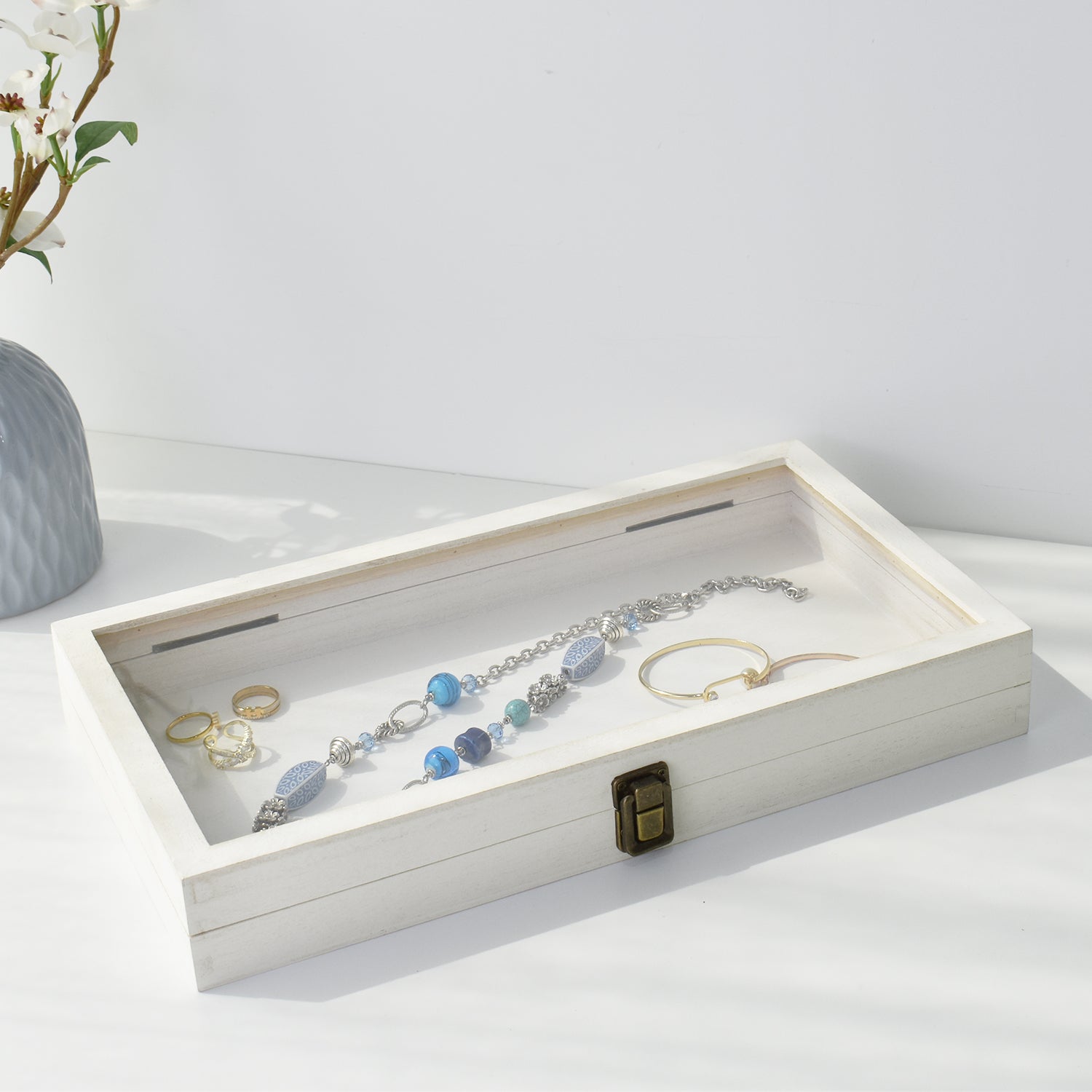 Wooden Jewelry Display Case with Glass Lid-Nile Corp