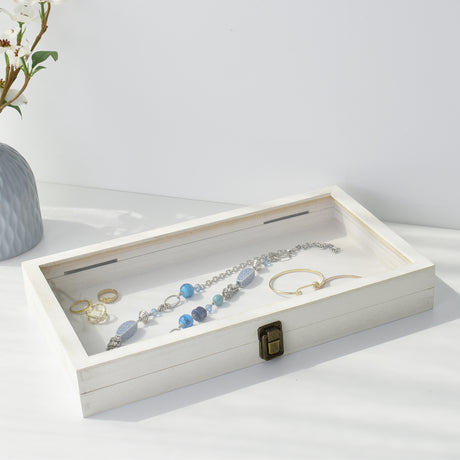 Wooden Jewelry Display Case with Glass Lid-Nile Corp