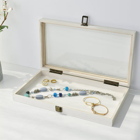 Wooden Jewelry Display Case with Glass Lid-Nile Corp