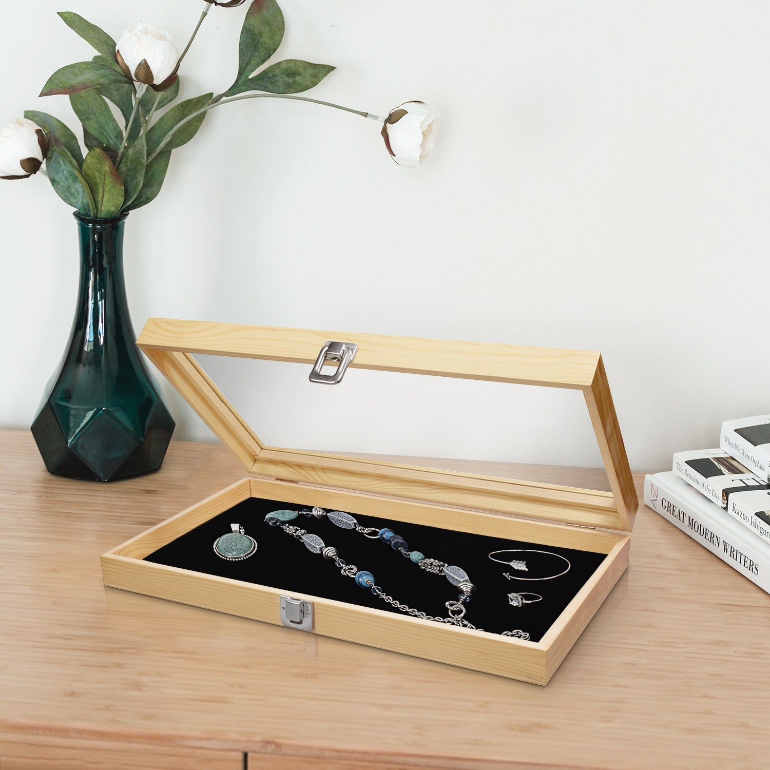 #WD83C+93-1 BK Wooden Jewelry Display Case with Black Velvet Pad