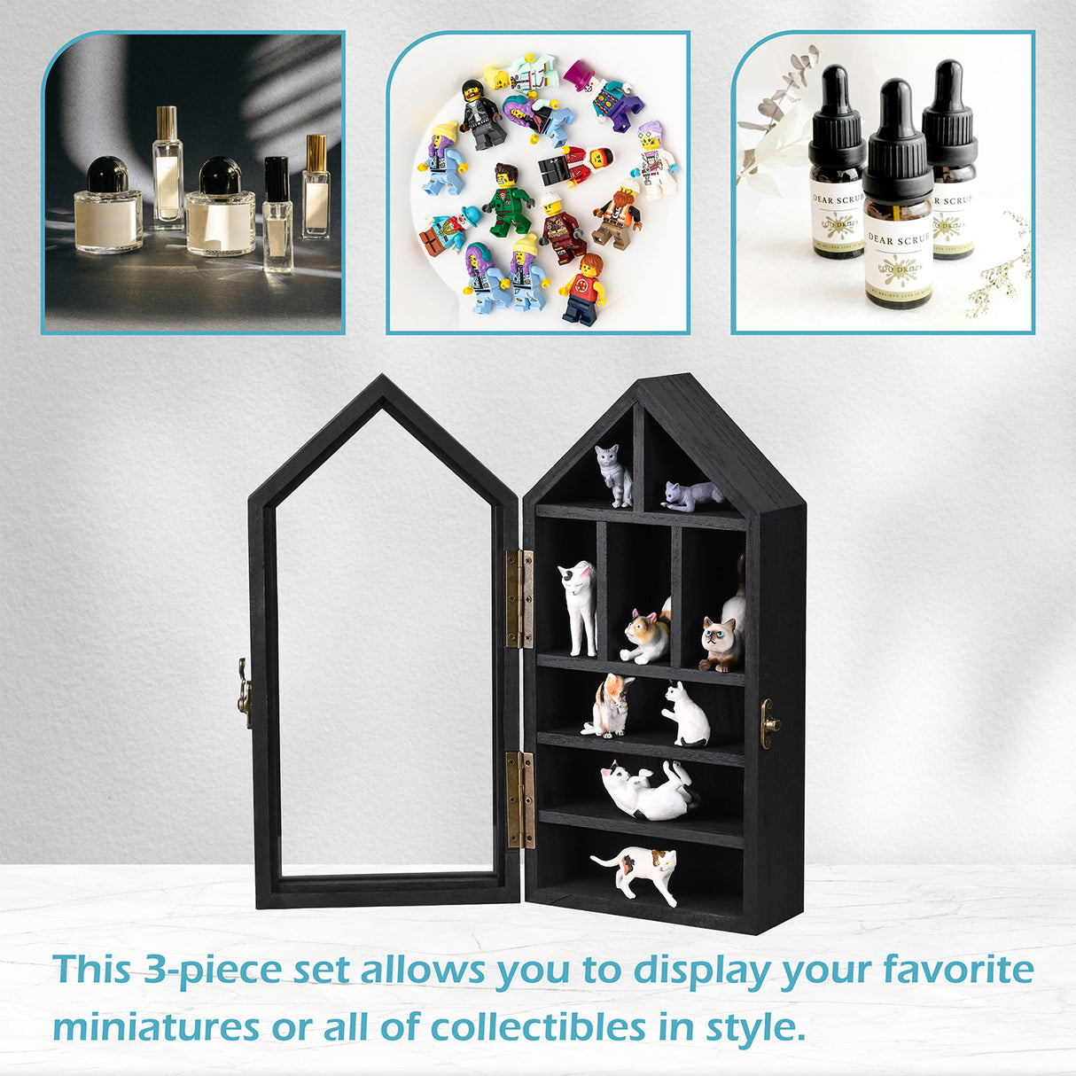 #WD8703 3-Pc Wall-Mounted Wooden Display Case with Glass Doors
