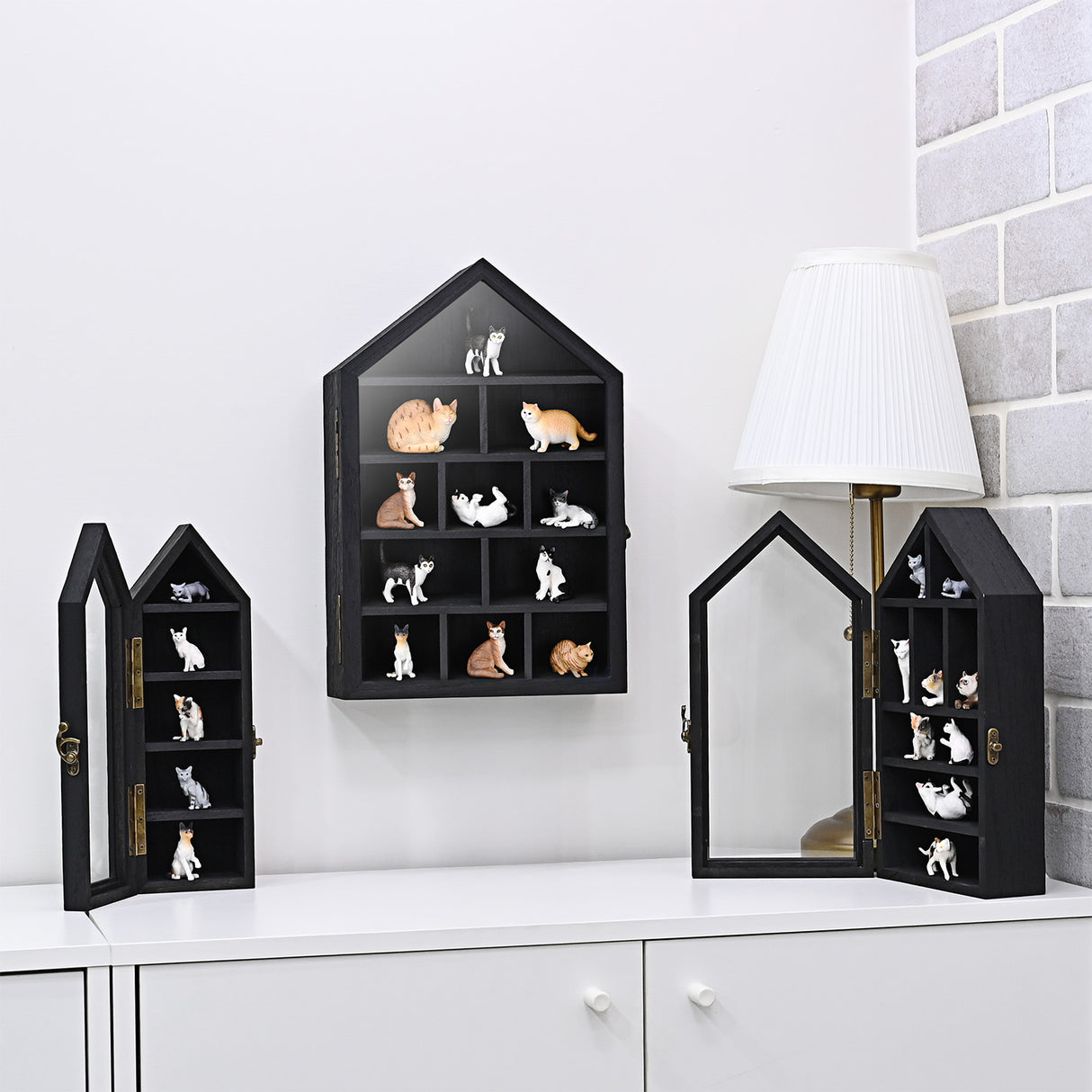 #WD8703 3-Pc Wall-Mounted Wooden Display Case with Glass Doors