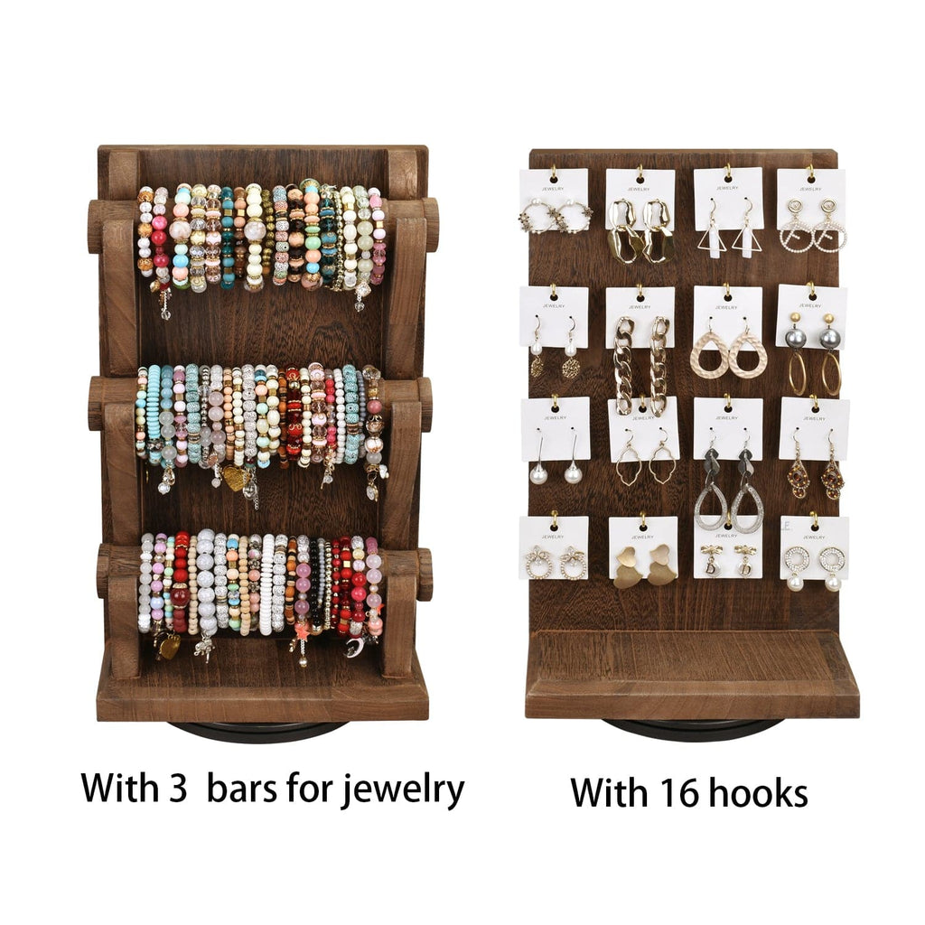 WD9866DBR Two-Sided Rotating Wooden Jewelry Bracelet Display Stand-6