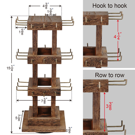#WDJ5036  Natural Wood Rotating 36 Hooks Jewelry Tower