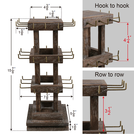 #WDJ5036  Natural Wood Rotating 36 Hooks Jewelry Tower