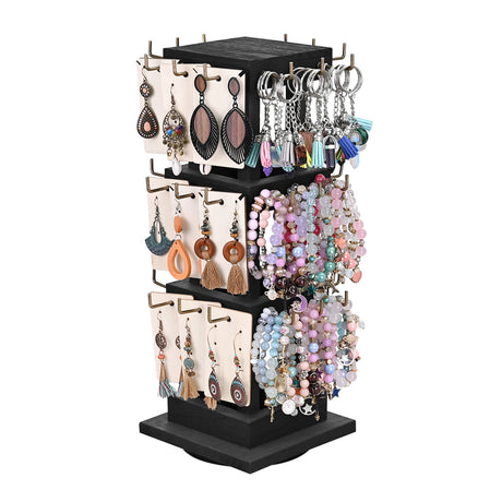 #WDJ5036  Natural Wood Rotating 36 Hooks Jewelry Tower