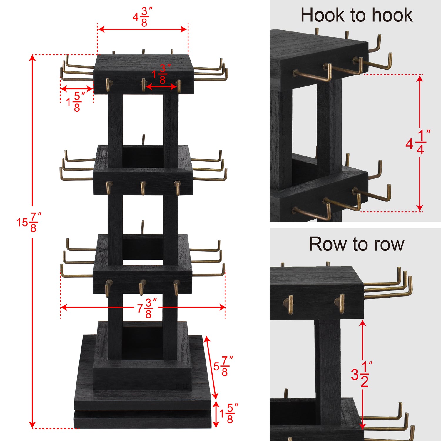 #WDJ5036  Natural Wood Rotating 36 Hooks Jewelry Tower