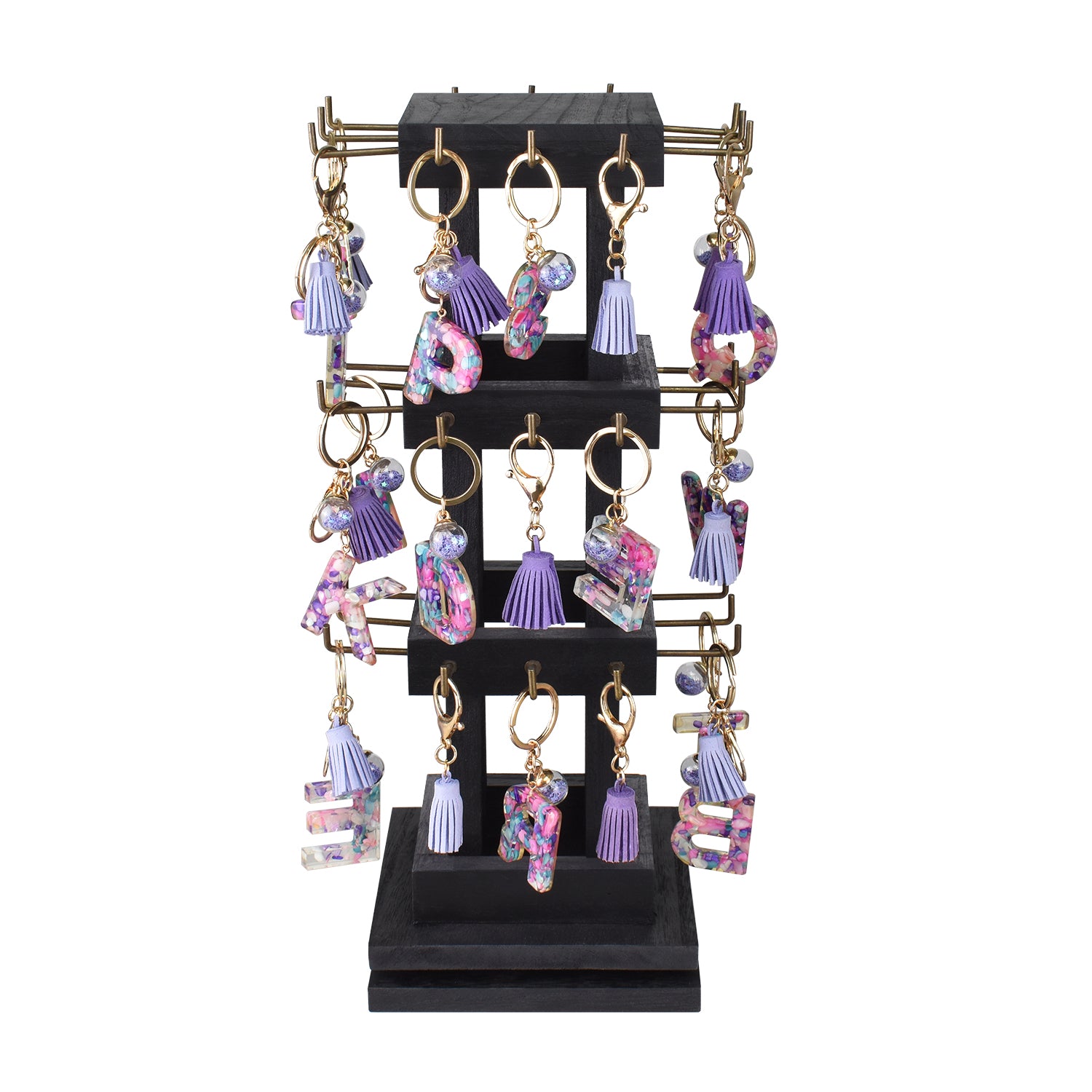 #WDJ5036  Natural Wood Rotating 36 Hooks Jewelry Tower