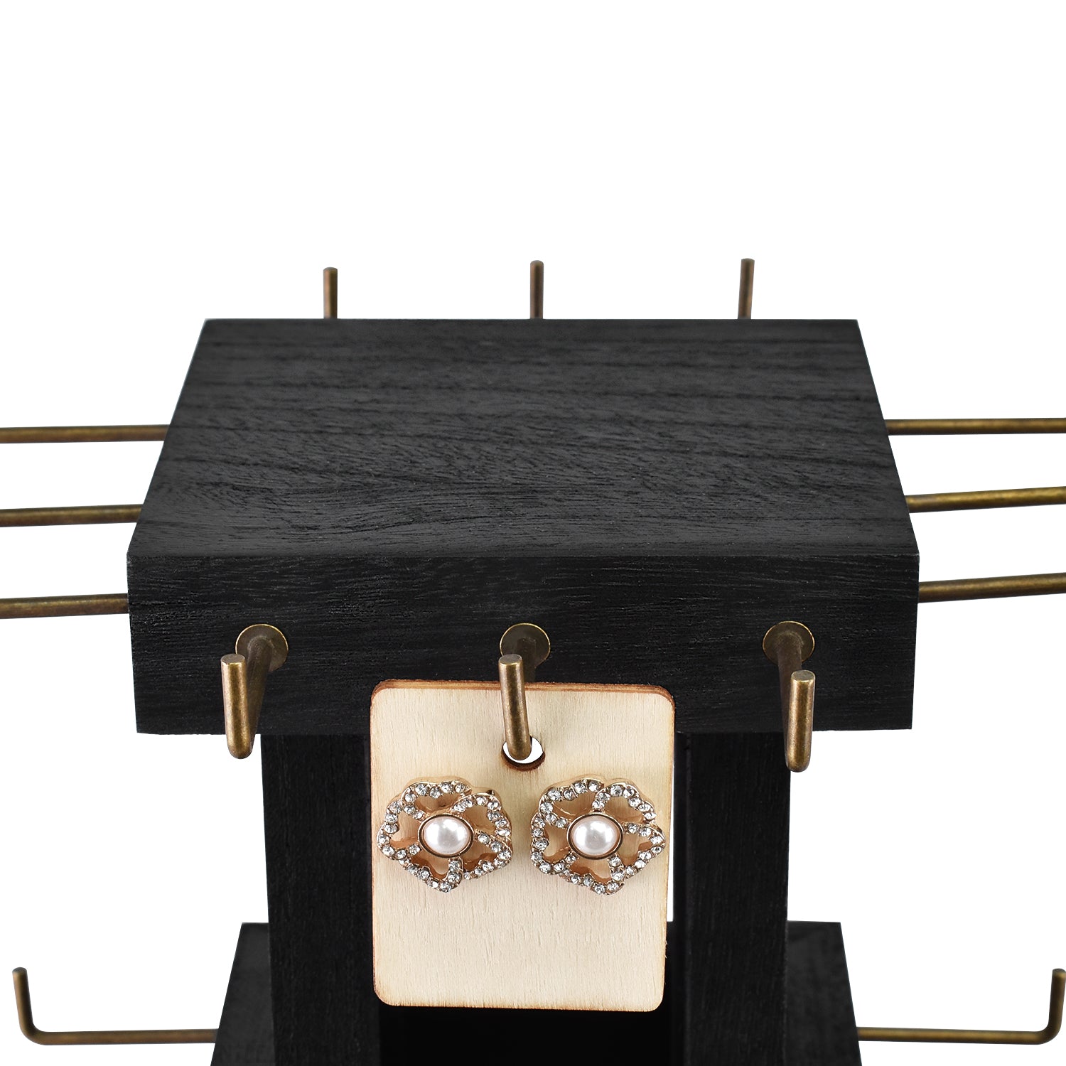 #WDJ5036  Natural Wood Rotating 36 Hooks Jewelry Tower