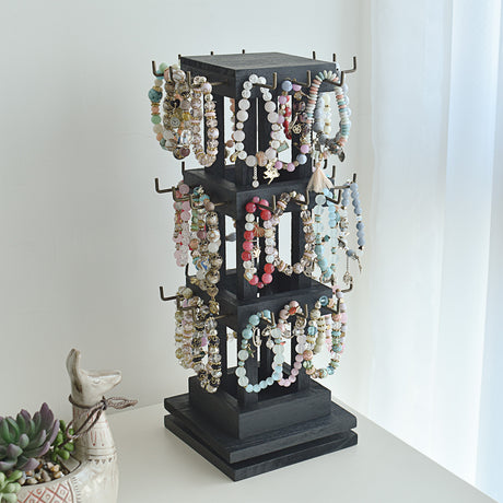 #WDJ5036  Natural Wood Rotating 36 Hooks Jewelry Tower