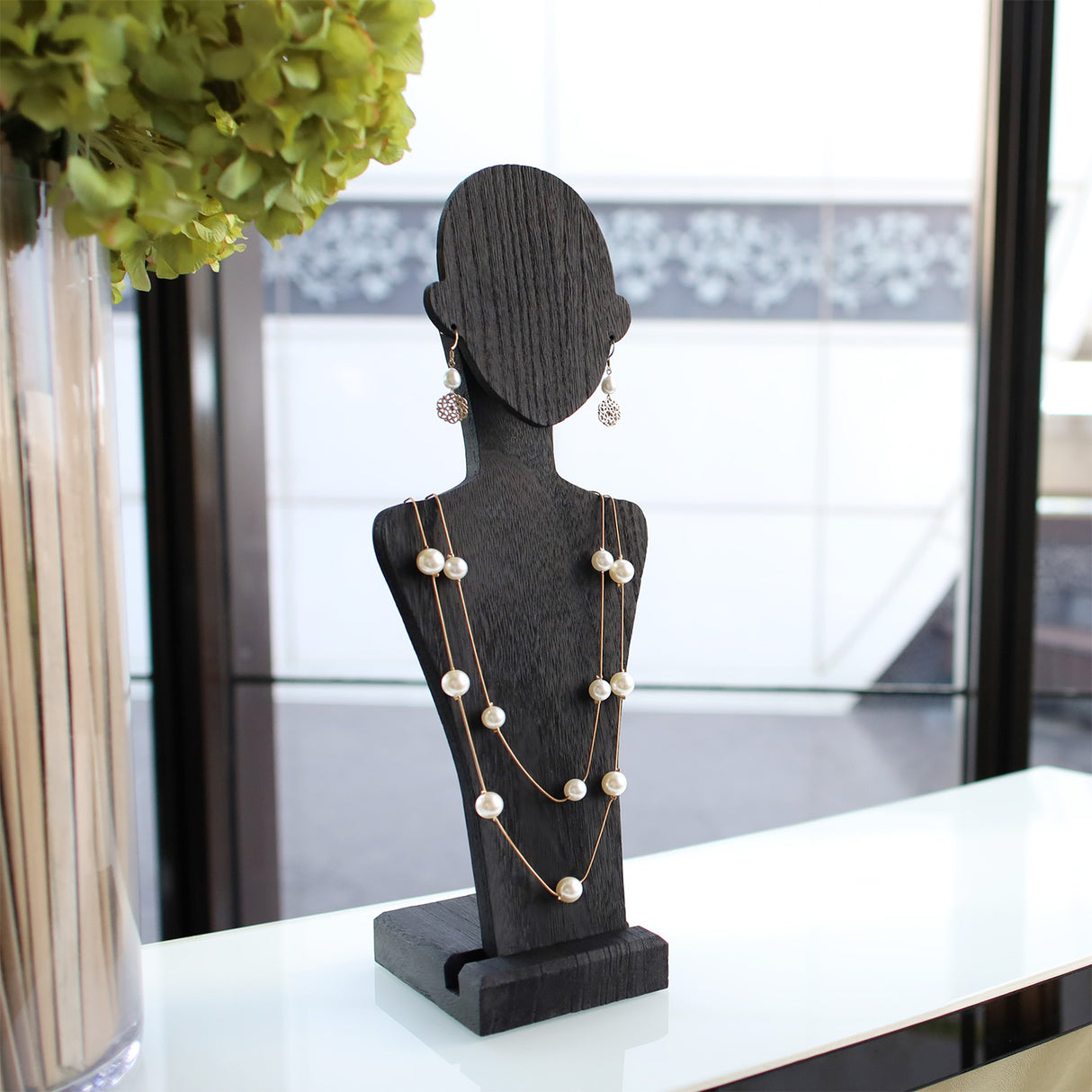 Portable Wooden Mannequin Jewelry Stand, Jewelry Display Organizer for Earrings & Multiple Necklace