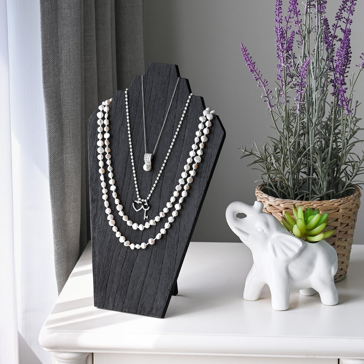 #S-WDN60-1x2 Wooden Jewelry Display Bust with Easel