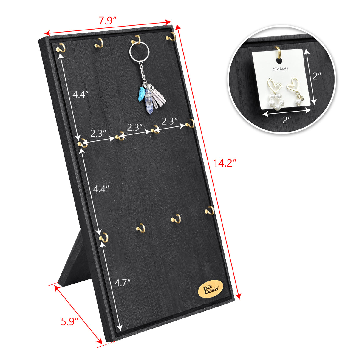 #WDN6810 Wooden Jewelry Display Stand with 12 hooks, Earring Display