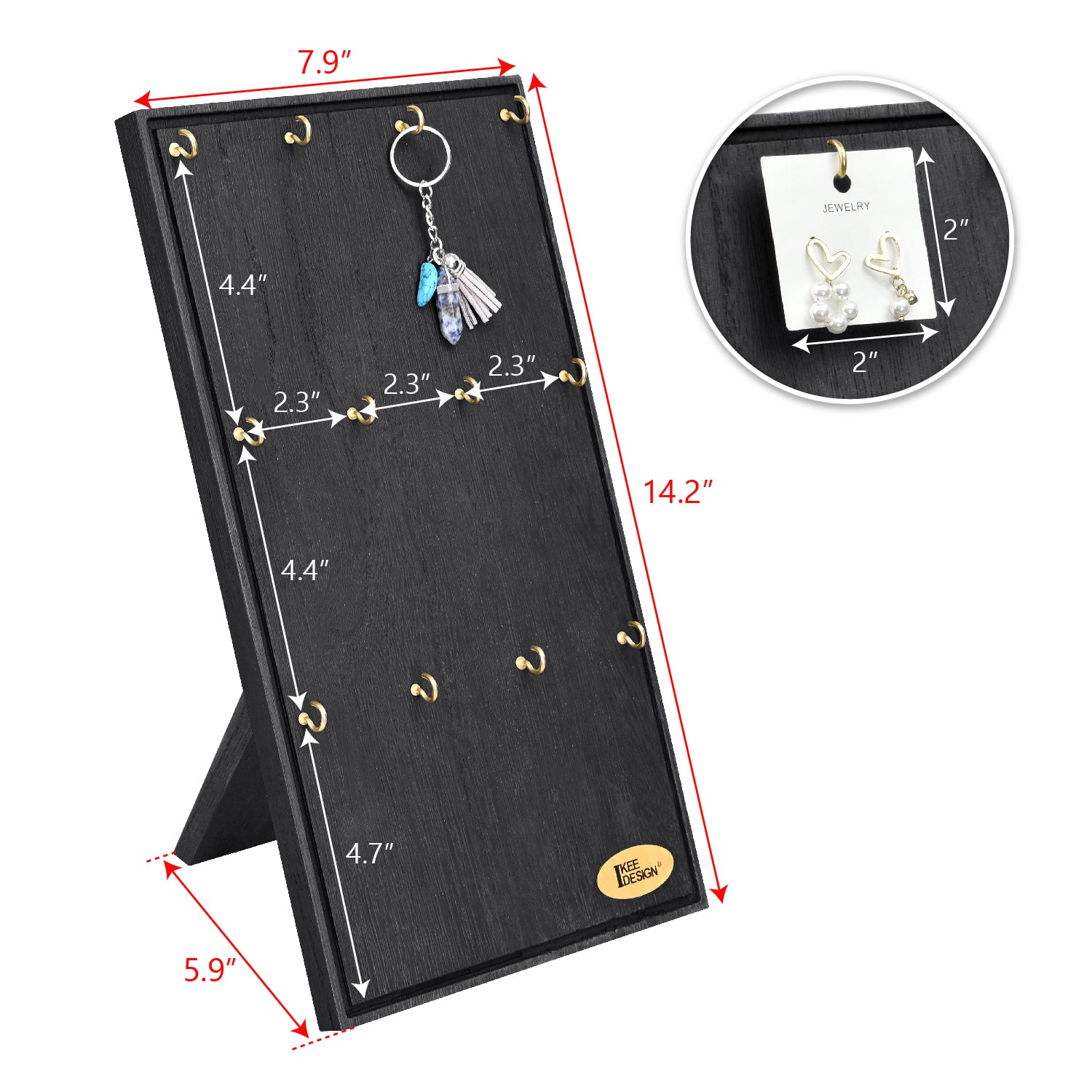 #WDN6810 Wooden Jewelry Display Stand with 12 hooks, Earring Display