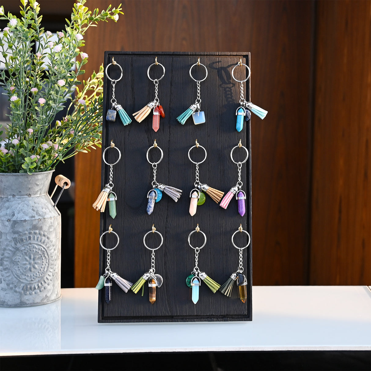 #WDN6810 Wooden Jewelry Display Stand with 12 hooks, Earring Display