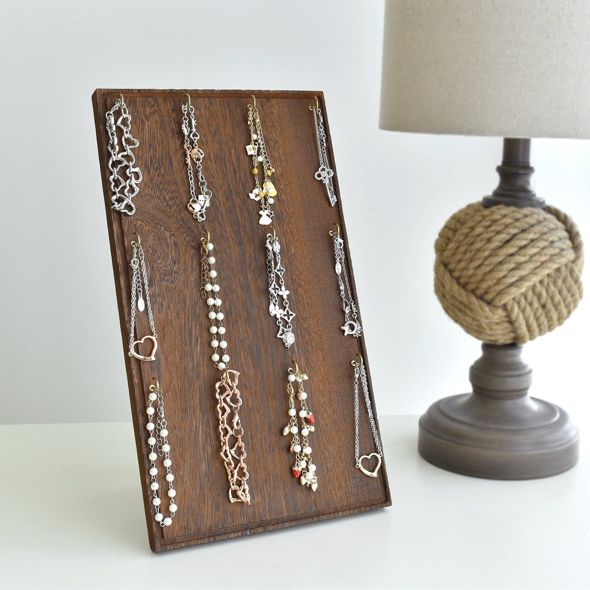 #WDN6810 Wooden Jewelry Display Stand with 12 hooks, Earring Display