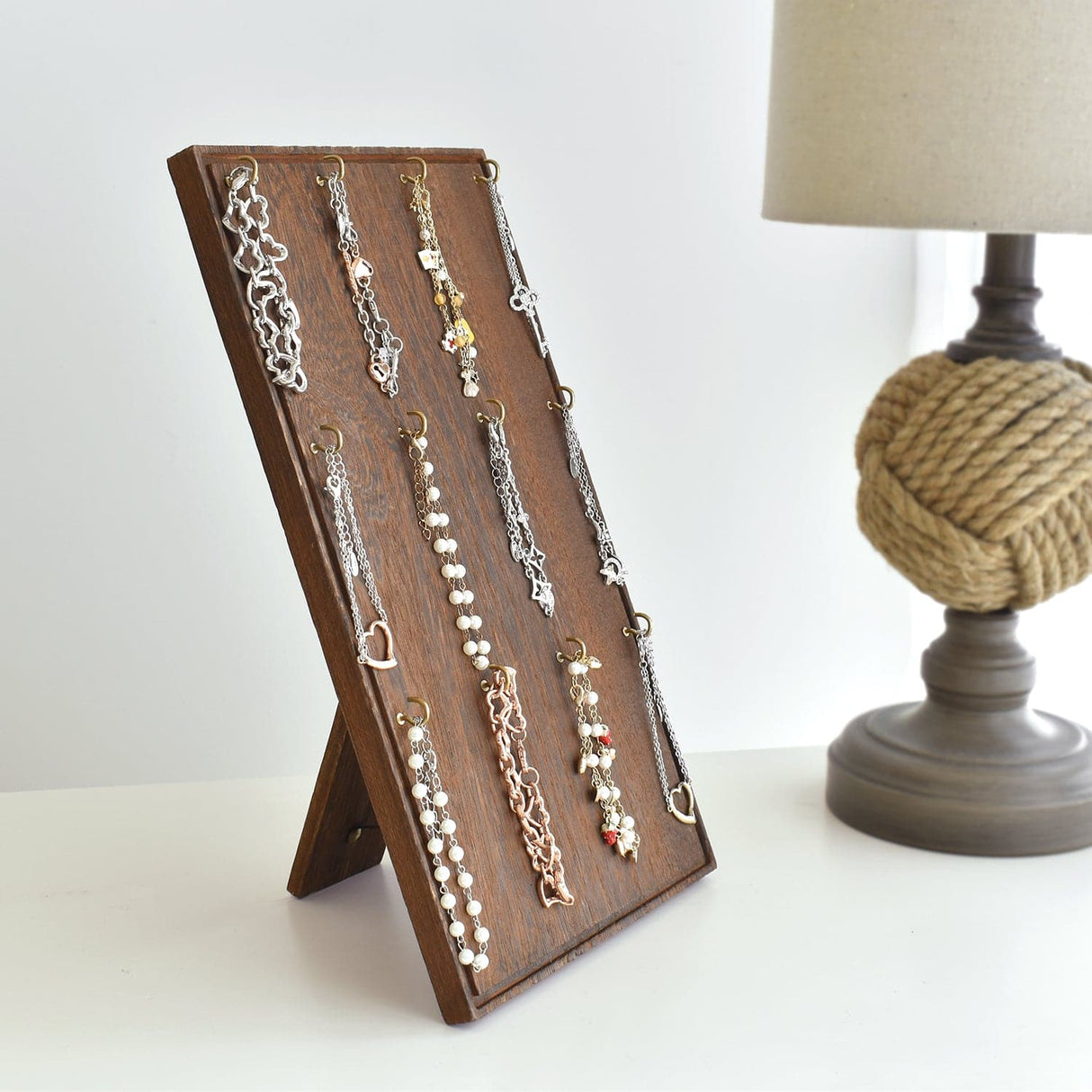 #WDN6810 Wooden Jewelry Display Stand with 12 hooks, Earring Display