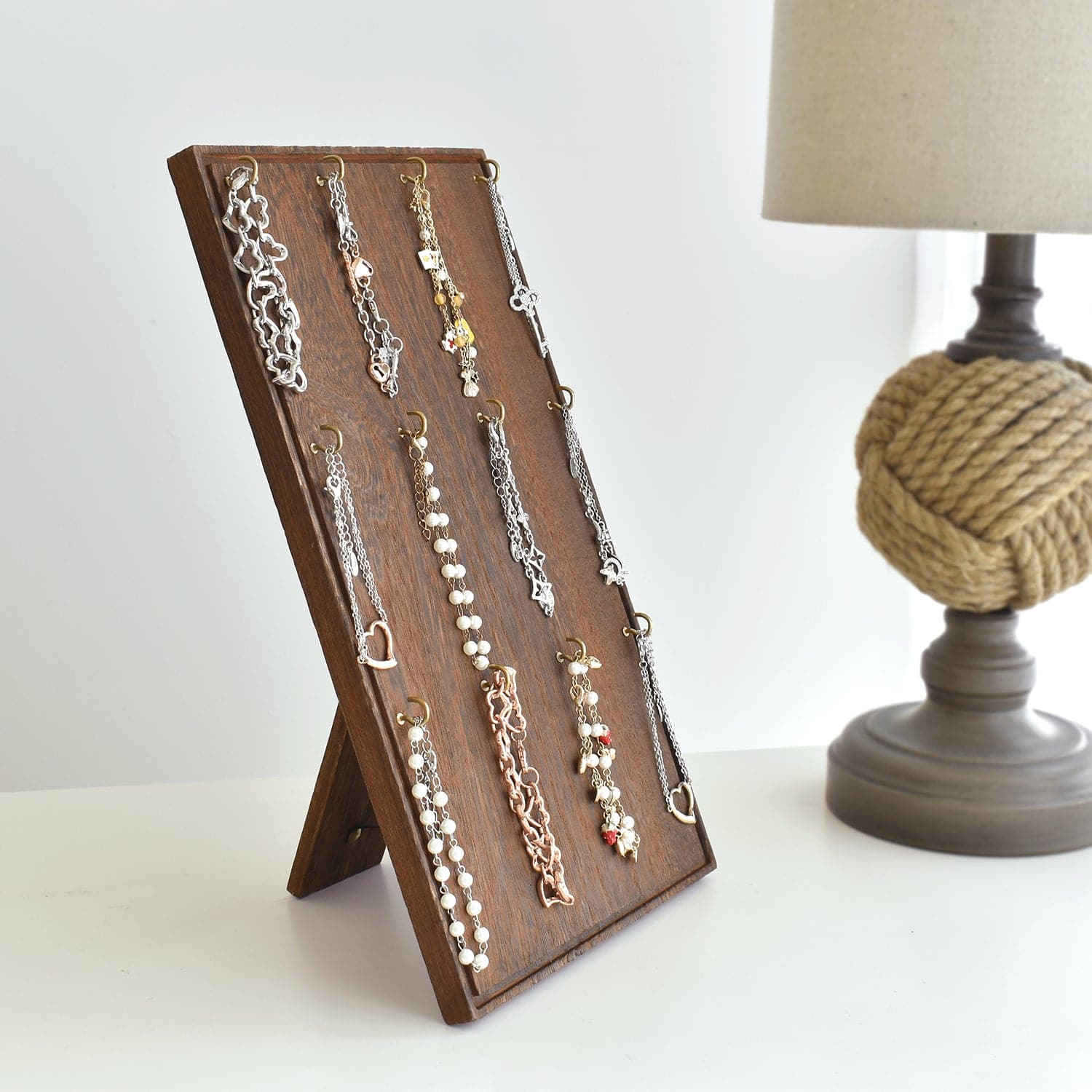 #WDN6810 Wooden Jewelry Display Stand with 12 hooks, Earring Display