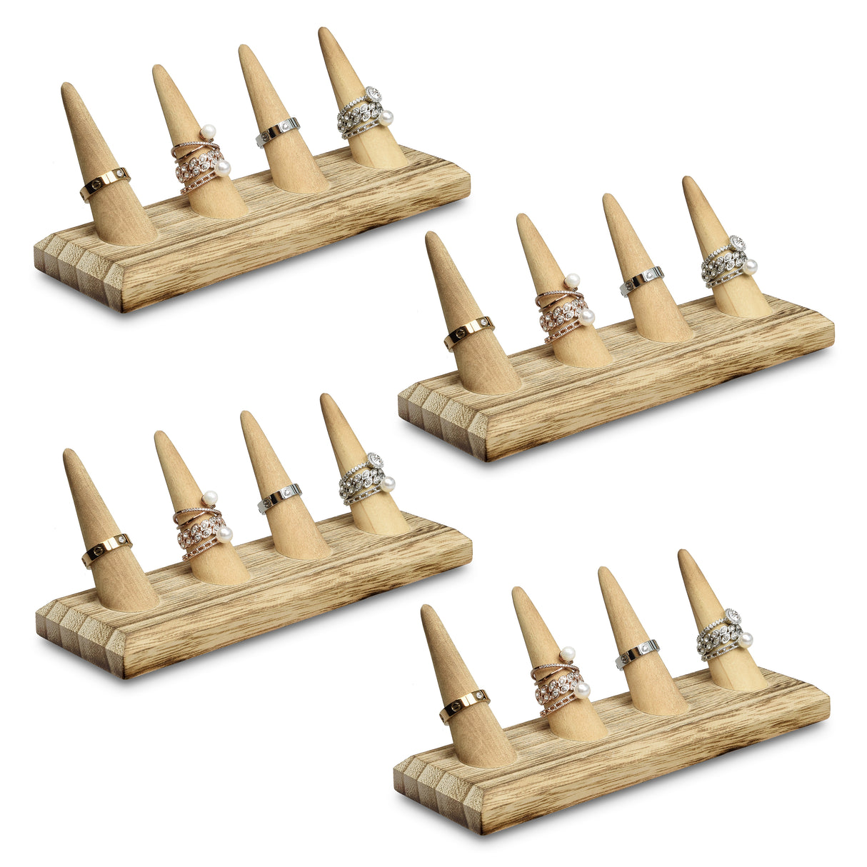 #WDT324R-OKx4 Wooden Finger Ring Holder Stand Jewelry Display for 4 Rings