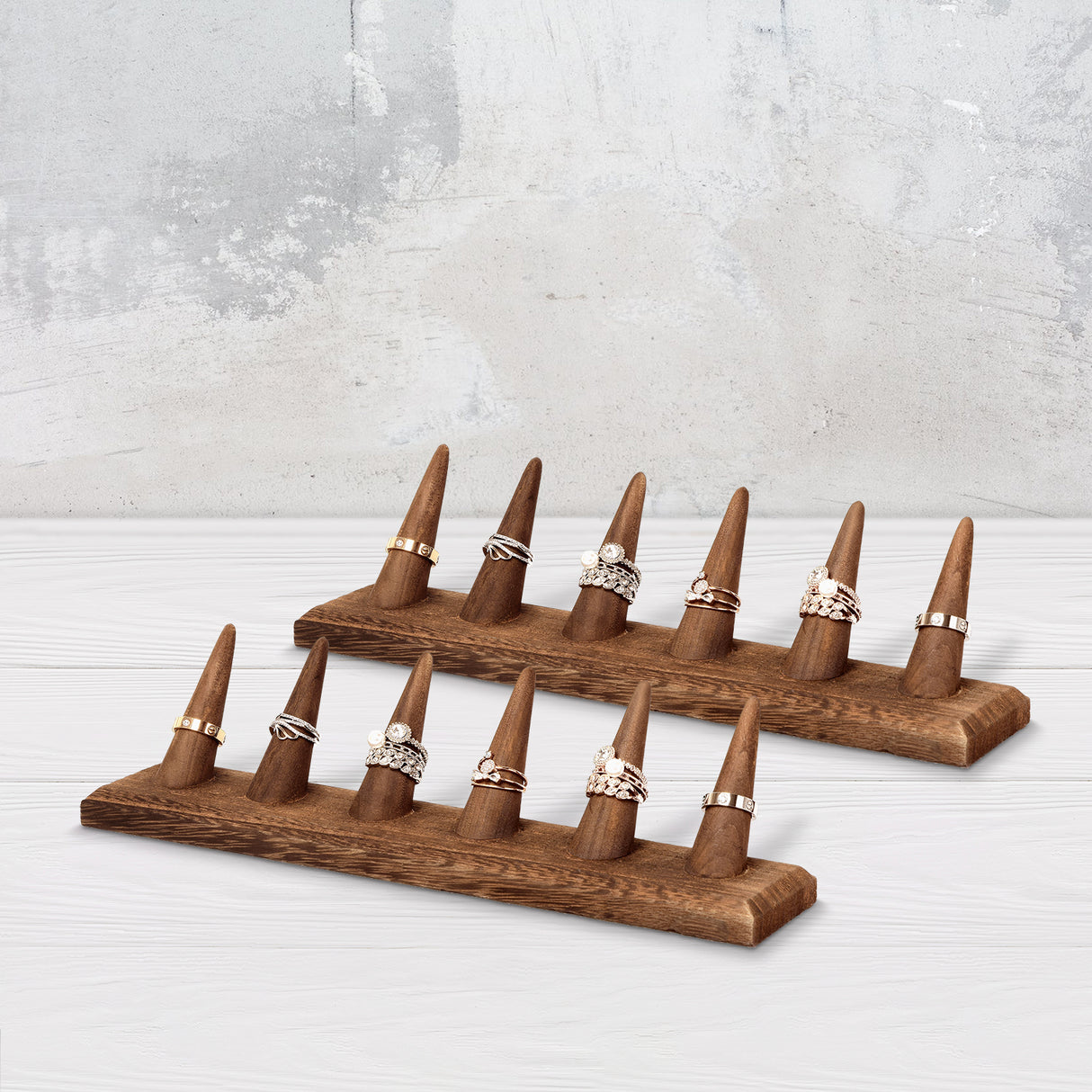 #WDT326Rx2-Wooden Finger Ring Holder Stand Jewelry Display for 6 Rings