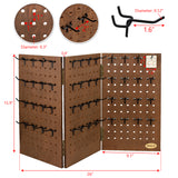Wooden Foldable 3-Panel Jewelry Pegboard Display Organizer with 48 Removable Black Hooks