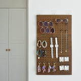 Wooden Foldable 3-Panel Jewelry Pegboard Display Organizer with 48 Removable Black Hooks