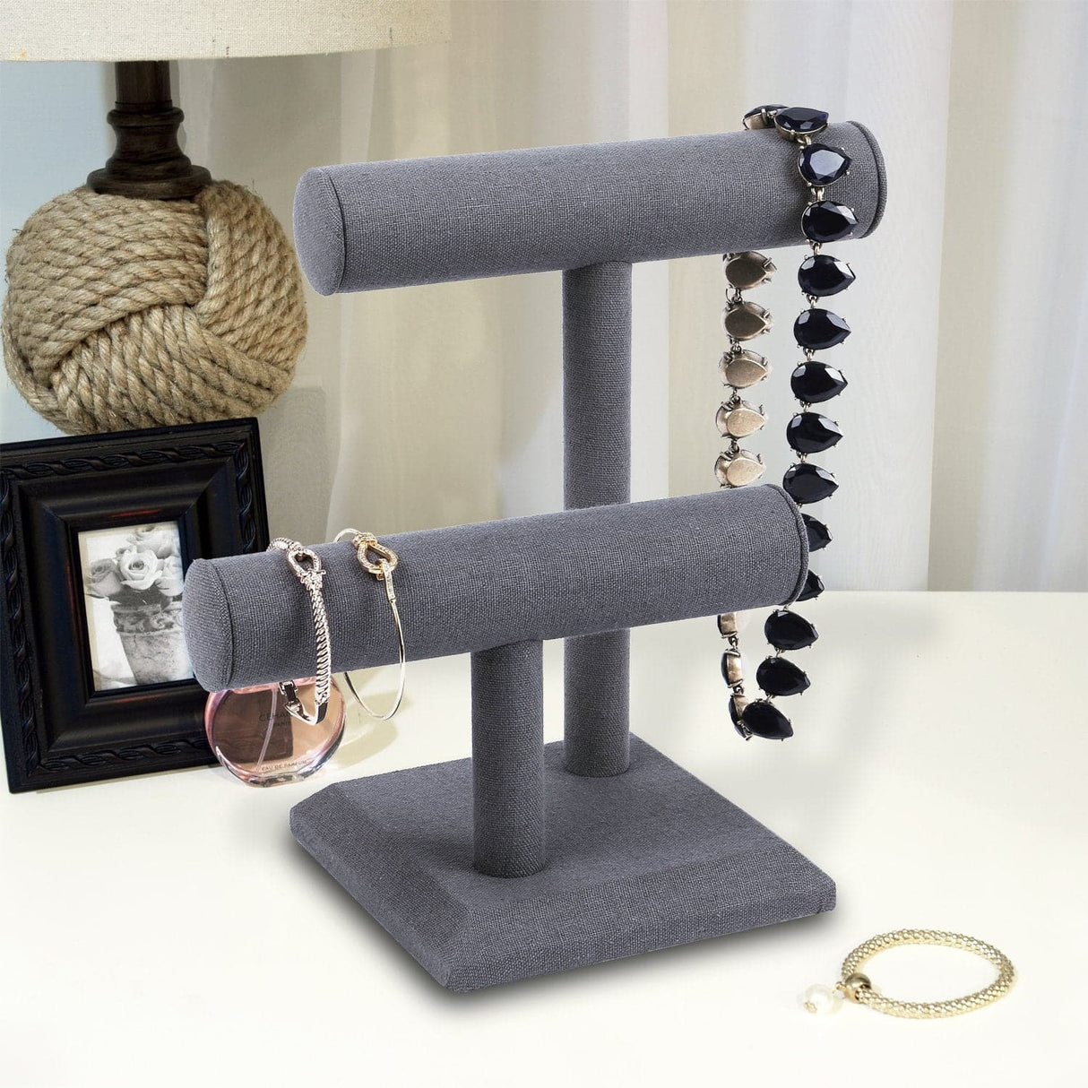 #218-1A-LNG Necklace Bracelet Display Stand, Dim Grey Linen