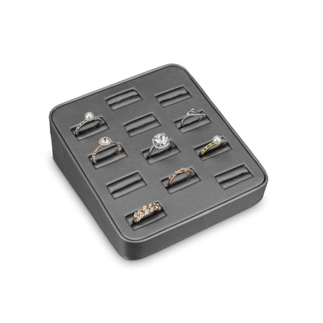 Steel Gray Faux Leather Ring Display-Nile Corp