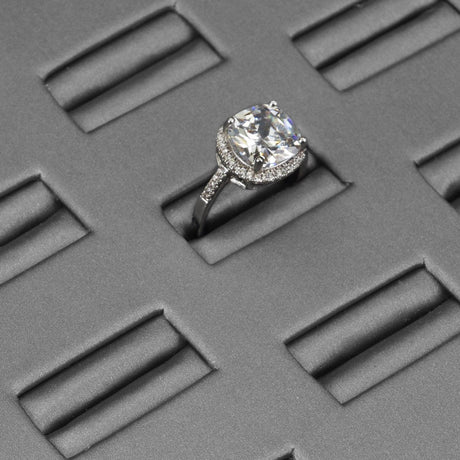 Steel Gray Faux Leather Ring Display-Nile Corp