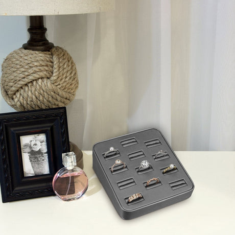 Steel Gray Faux Leather Ring Display-Nile Corp