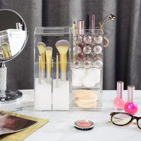 #COM6320 Clear Acrylic Makeup Organizer Case with Beads