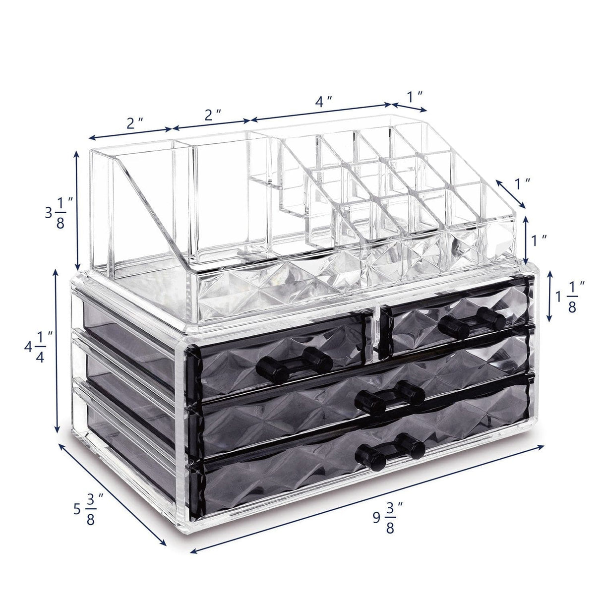 #COMS4497BK Jewelry and Makeup Organizer Two Pieces Set, Clear Diamond Pattern
