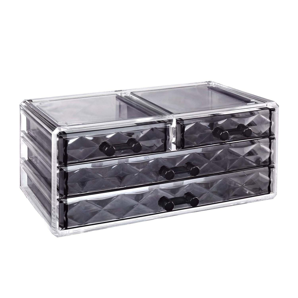 #COMS4497BK Jewelry and Makeup Organizer Two Pieces Set, Clear Diamond Pattern