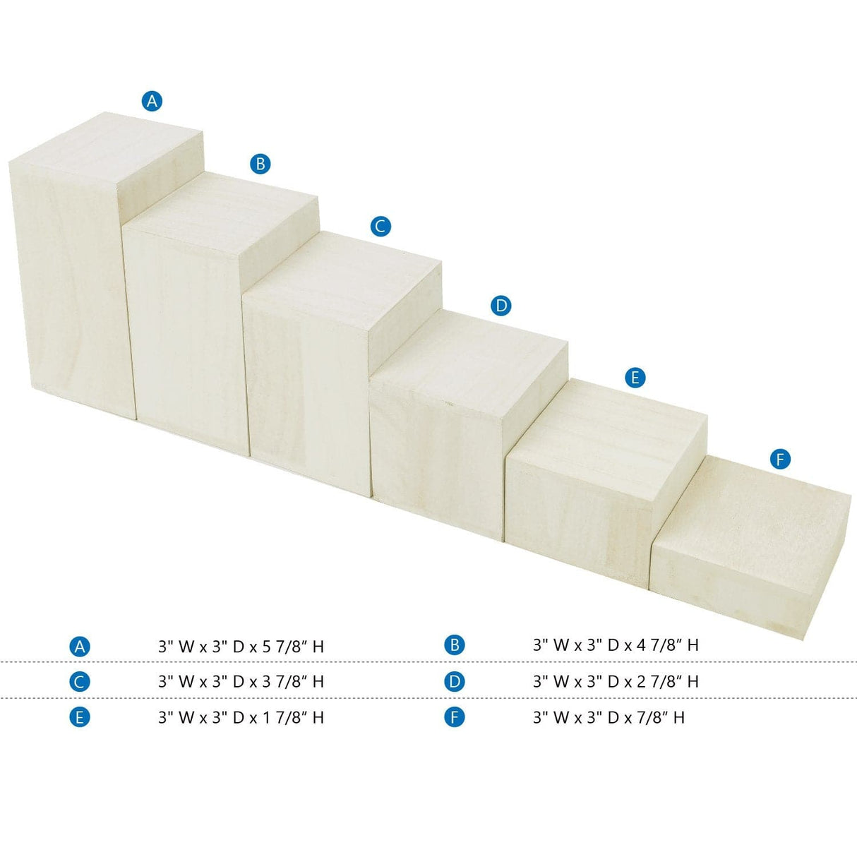 #DPW514-WH 6 Pcs Wooden Square Risers for Jewelry Display Stand