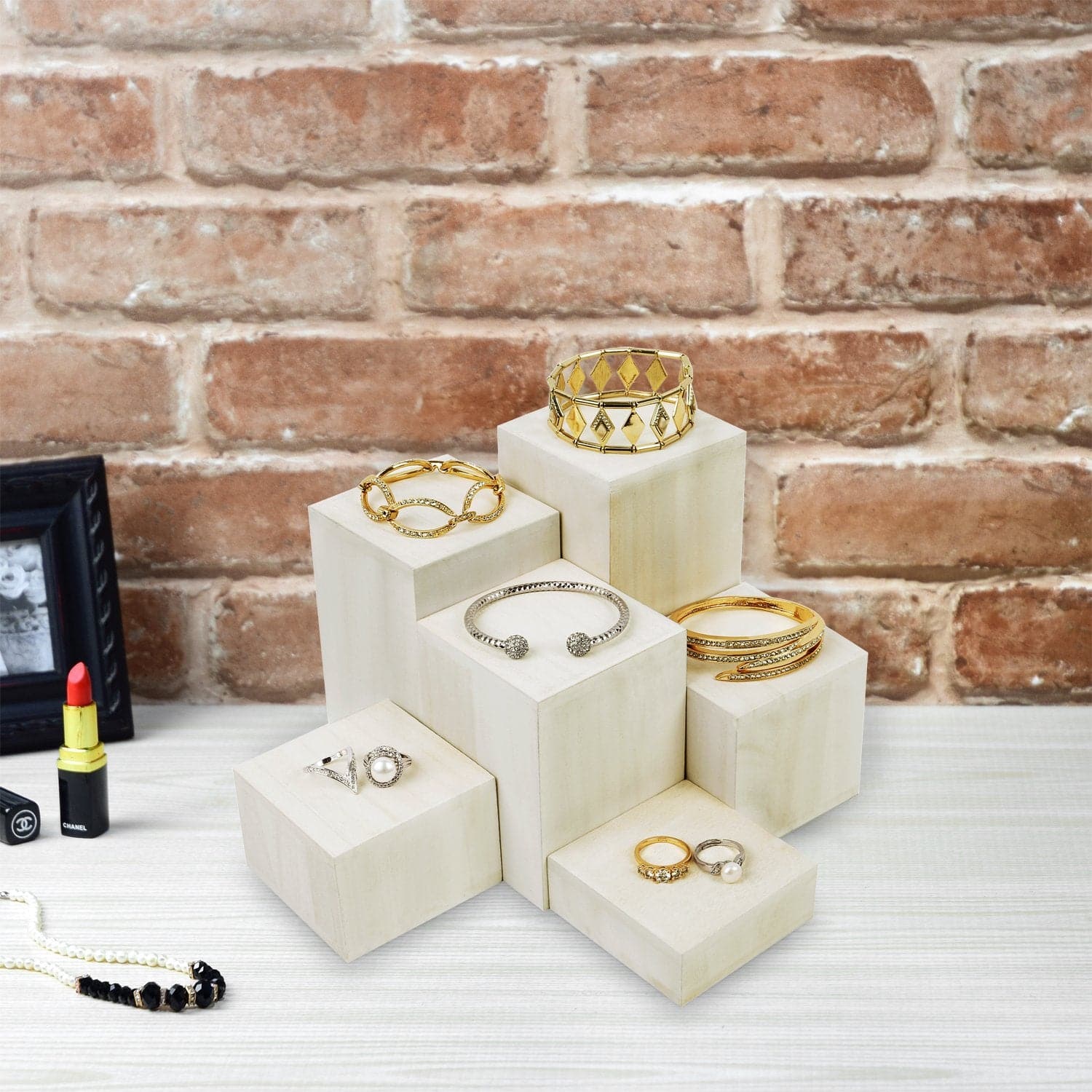 #DPW514-WH 6 Pcs Wooden Square Risers for Jewelry Display Stand