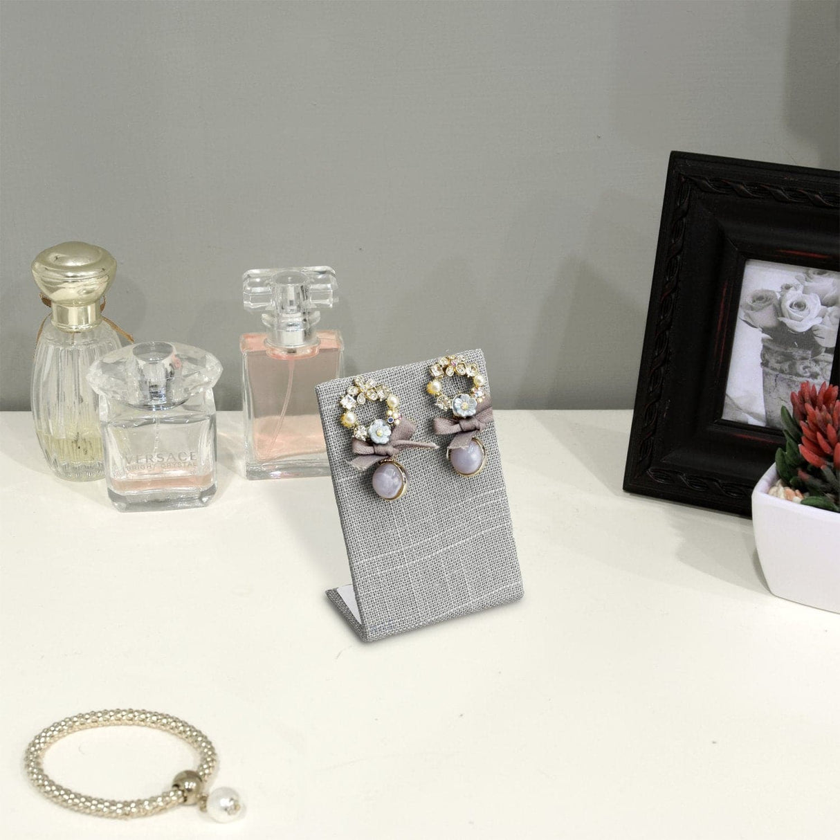 #ED-2140N-N21 Gray Burlap Linen Earring & Pendant Display Stand