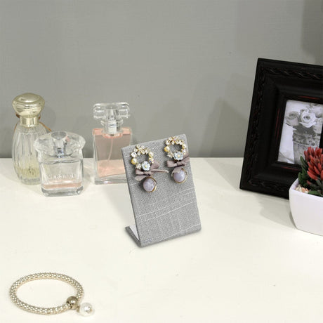 #ED-2140N-N21 Gray Burlap Linen Earring & Pendant Display Stand