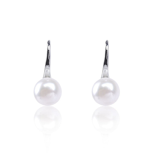 #GIF-P0509E Silver Plated Button Freshwater Cultured Pearl Earrings