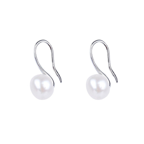 #GIF-P0509E Silver Plated Button Freshwater Cultured Pearl Earrings