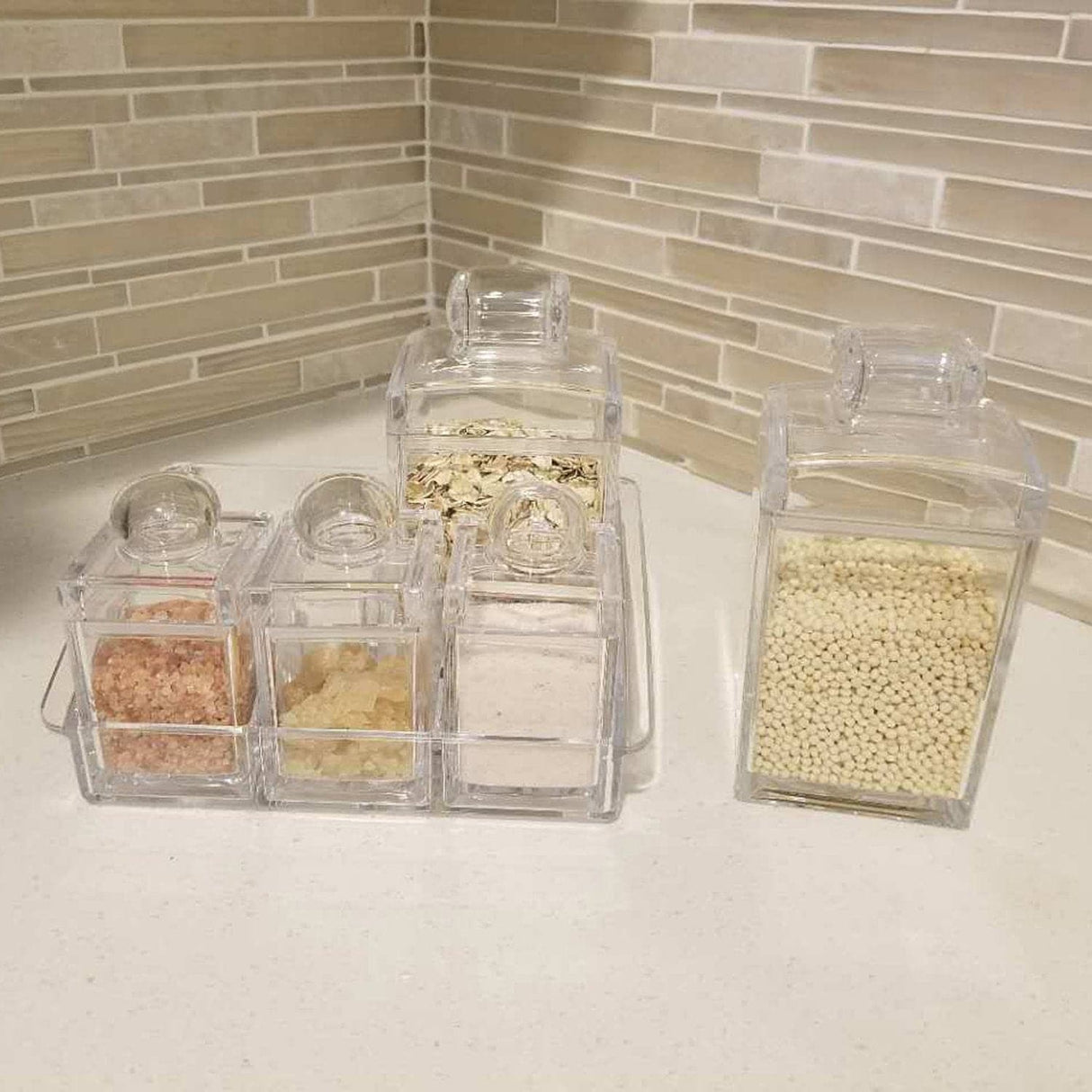 #HW2455 Acrylic 5 Pieces Seasoning Containers and Food Storage Jars