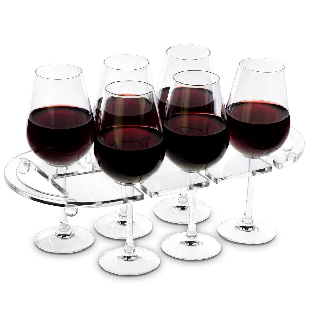 #HW336 Wall Mounted Clear Acrylic Wine Glasses Tray Shelf Rack with Cutout Handles for 6 Glasses