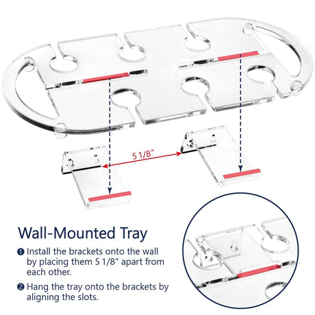#HW336 Wall Mounted Clear Acrylic Wine Glasses Tray Shelf Rack with Cutout Handles for 6 Glasses