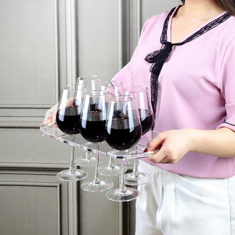 #HW336 Wall Mounted Clear Acrylic Wine Glasses Tray Shelf Rack with Cutout Handles for 6 Glasses