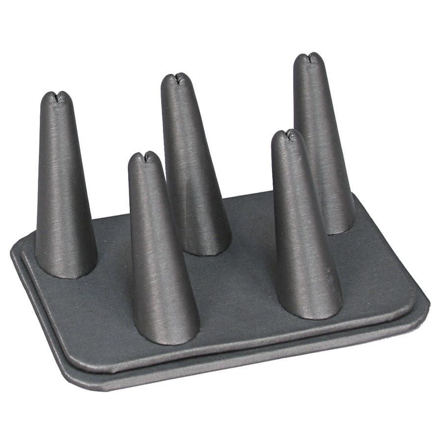 Faux Leather Steel Grey 5 Finger Ring Display -Nile Corp