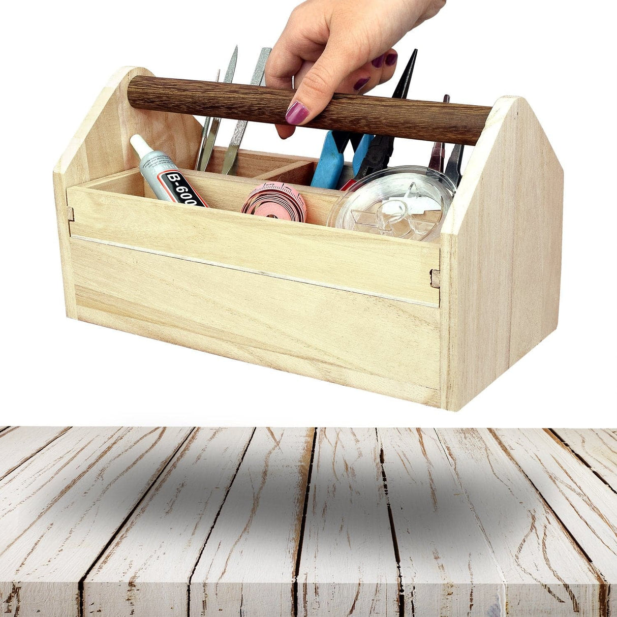 Natural Wood Color Wooden Craft Tool Box