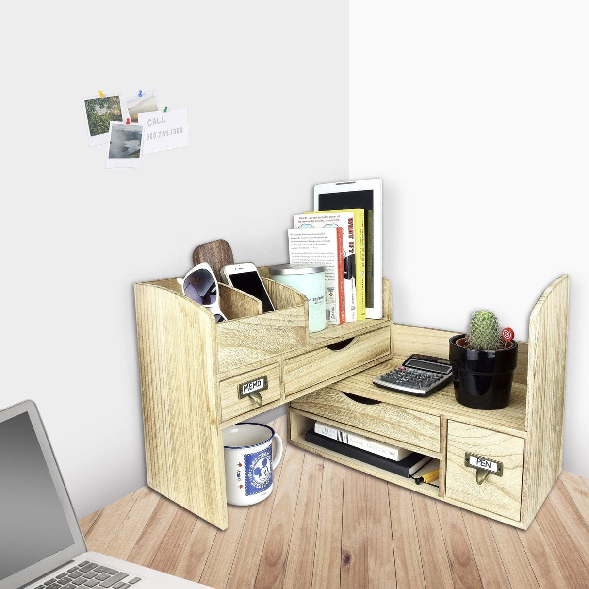 #SAT107 Adjustable Wooden Desktop Organizer Office Supplies Storage