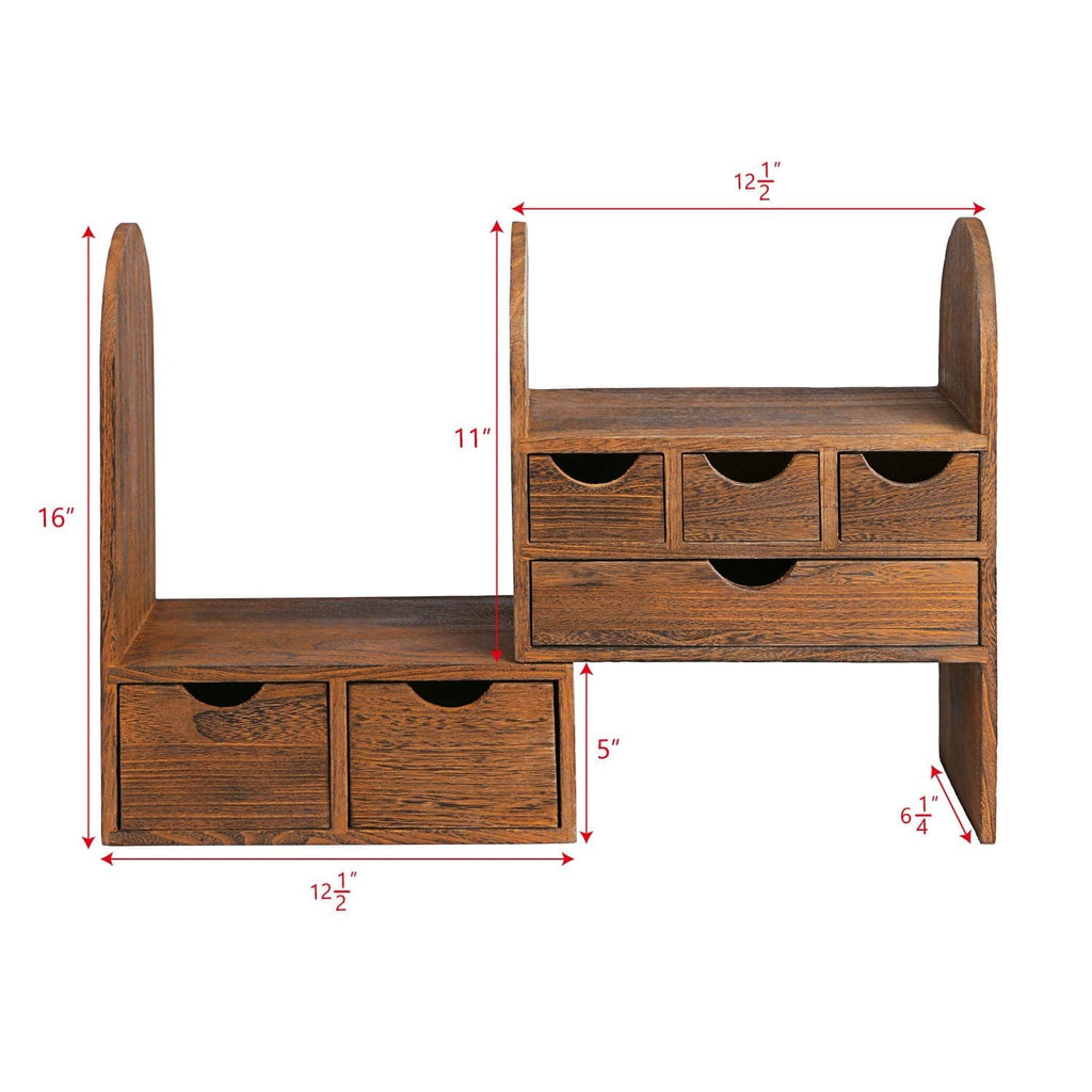 5 Drawer + Storage Slot Wood Desktop Organizer
